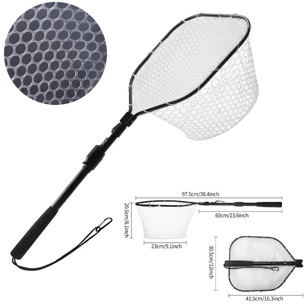 Retractable Landing Net Folding 1.9m/1.5m/1.3m Telescopic Fishing Net Outdoor Sea Mesh Portable Hand Dip Net For Carp Fly Fun