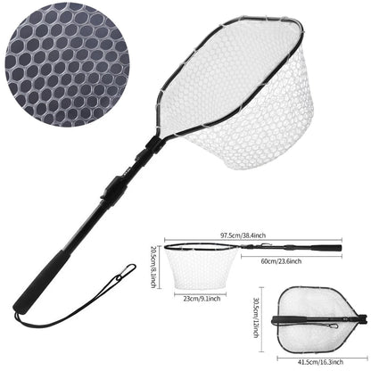 Retractable Landing Net Folding 1.9m/1.5m/1.3m Telescopic Fishing Net Outdoor Sea Mesh Portable Hand Dip Net For Carp Fly Fun