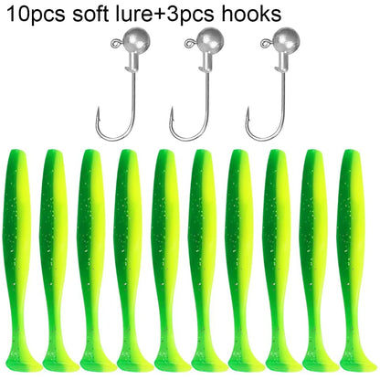 10PCS Soft Lure 5.5cm 7cm 10cm T Tail Worm 3PCS Jigging Head Hook 3g 5g 10g Metal Jig Carp Fishing Pesca Swimbait Gear Kit Bait