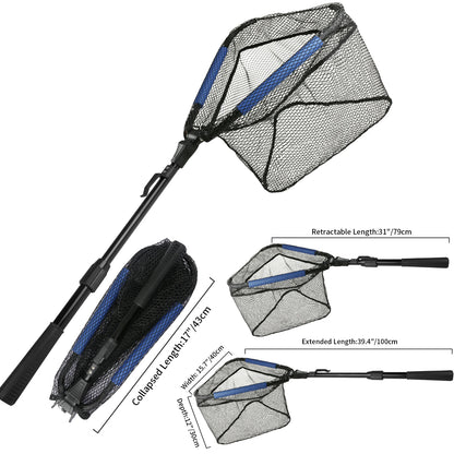 Retractable Landing Net Folding 1.9m/1.5m/1.3m Telescopic Fishing Net Outdoor Sea Mesh Portable Hand Dip Net For Carp Fly Fun