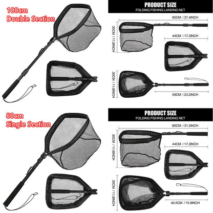 Floating Fishing Net Foldable Landing Net Easy Catch&Release with Telescopic Pole Rubber Coated Fish Net for Saltwater Freshwate