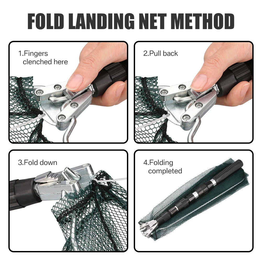 Retractable Landing Net Folding 1.9m/1.5m/1.3m Telescopic Fishing Net Outdoor Sea Mesh Portable Hand Dip Net For Carp Fly Fun