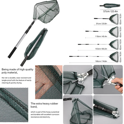 Triangle Fishing Landing Net with Telescoping Pole Handle Easy Catching or Releasing Fishing net for Fly Trout Carp Course Sea