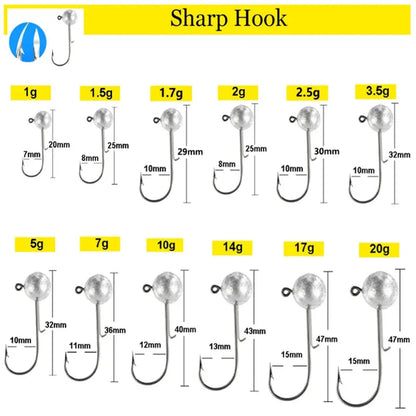 1g 2g 3g 4g -20g all size fishing jig head hook for worm soft lure bait ,round head crank jigging fishing hooks
