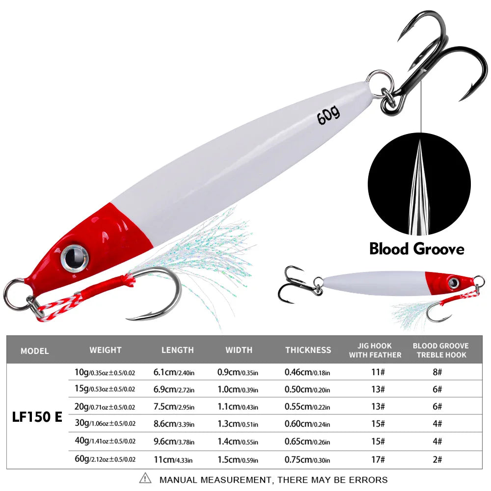 PROBEROS 1pc Metal Jig 10g 15g 20g 30g 40g 60g Durable Bionic Hard Bait with Realistic Design - Perfect Sea Fishing Accessory