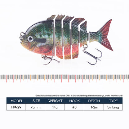 Hanlin 7.5cm 14.5g Многосоставные рыболовные приманки, тонущий шэд, воблер, жесткий корпус, свимбейт, реалистичная приманка для солнечной рыбы и окуня