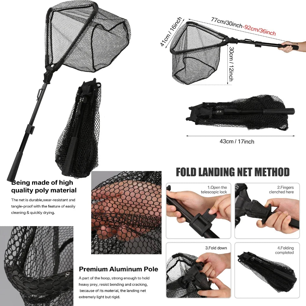 Triangle Fishing Landing Net with Telescoping Pole Handle Easy Catching or Releasing Fishing net for Fly Trout Carp Course Sea