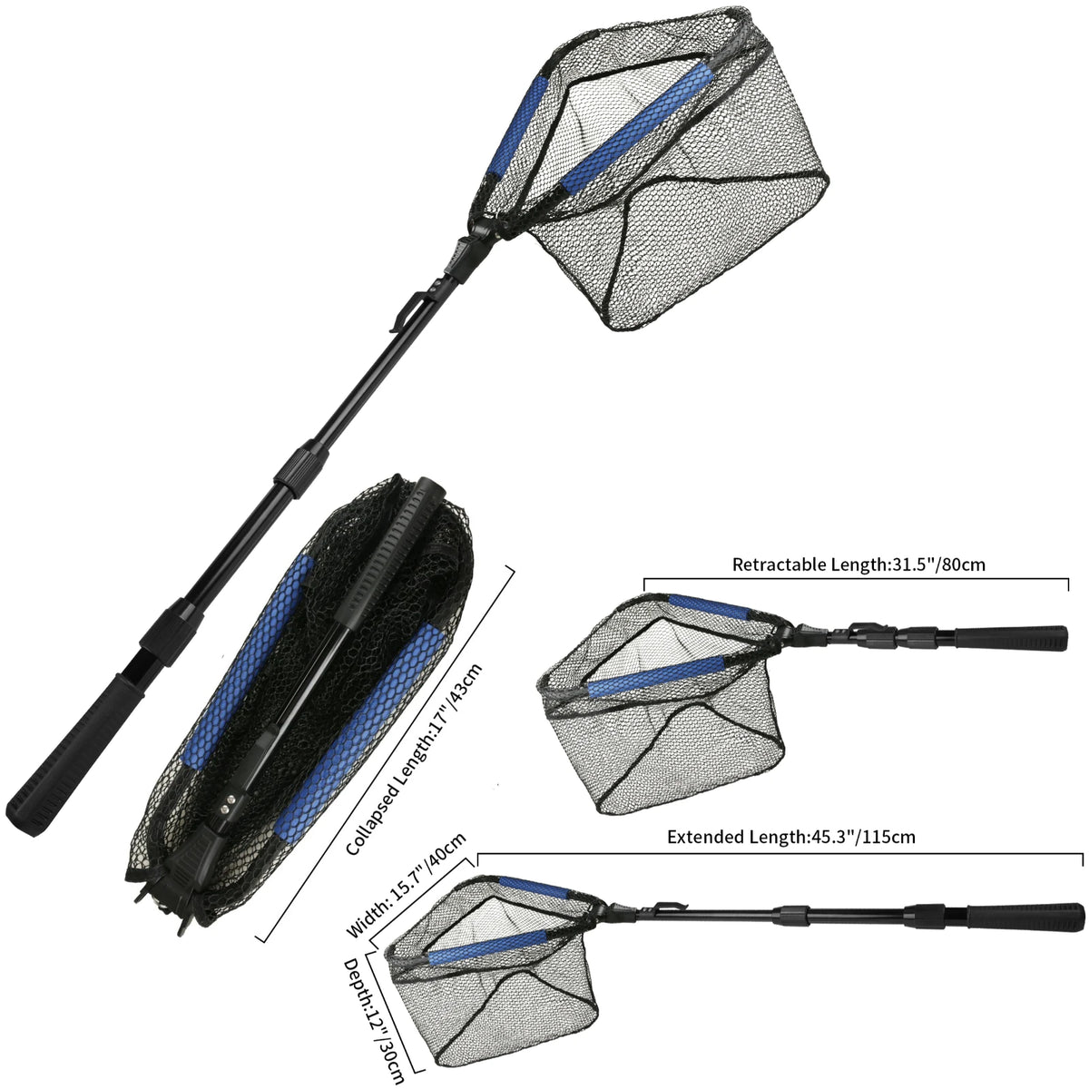 Retractable Landing Net Folding 1.9m/1.5m/1.3m Telescopic Fishing Net Outdoor Sea Mesh Portable Hand Dip Net For Carp Fly Fun