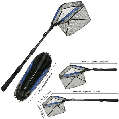 Retractable Landing Net Folding 1.9m/1.5m/1.3m Telescopic Fishing Net Outdoor Sea Mesh Portable Hand Dip Net For Carp Fly Fun