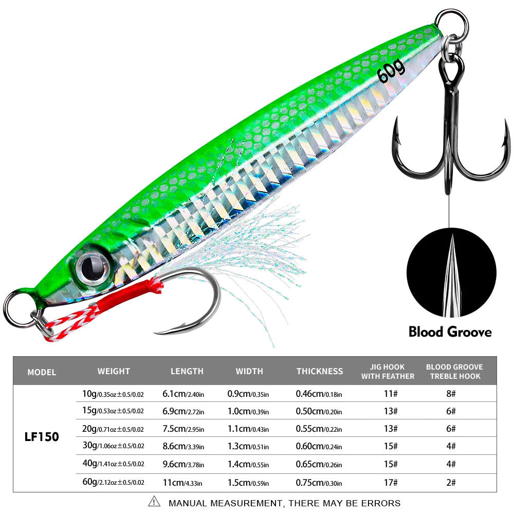 PROBEROS 1pc Metal Jig 10g 15g 20g 30g 40g 60g Durable Bionic Hard Bait with Realistic Design - Perfect Sea Fishing Accessory