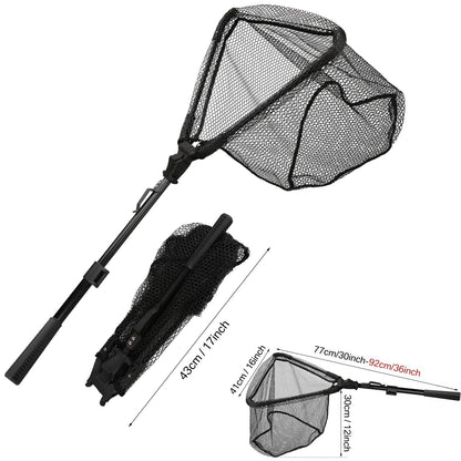 Retractable Landing Net Folding 1.9m/1.5m/1.3m Telescopic Fishing Net Outdoor Sea Mesh Portable Hand Dip Net For Carp Fly Fun