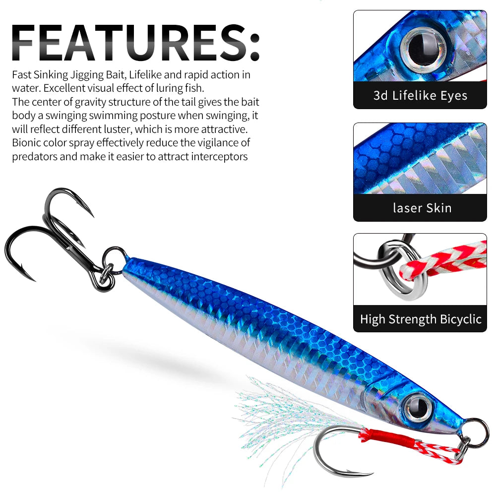 PROBEROS 1pc Metal Jig 10g 15g 20g 30g 40g 60g Durable Bionic Hard Bait with Realistic Design - Perfect Sea Fishing Accessory