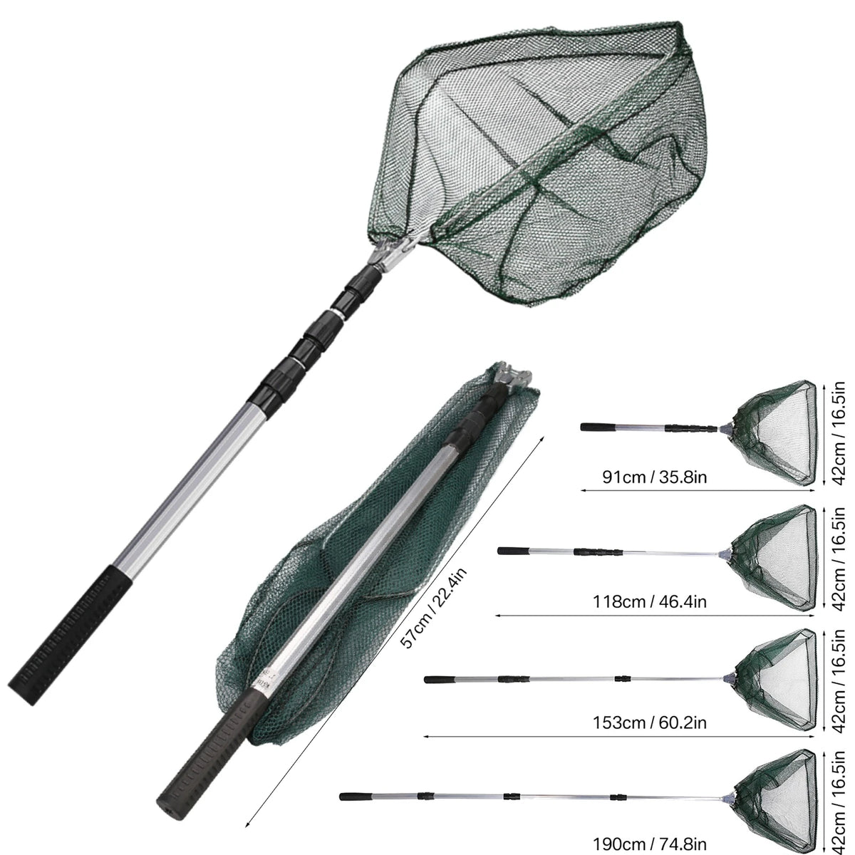 Retractable Landing Net Folding 1.9m/1.5m/1.3m Telescopic Fishing Net Outdoor Sea Mesh Portable Hand Dip Net For Carp Fly Fun