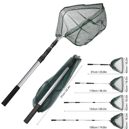 Retractable Landing Net Folding 1.9m/1.5m/1.3m Telescopic Fishing Net Outdoor Sea Mesh Portable Hand Dip Net For Carp Fly Fun