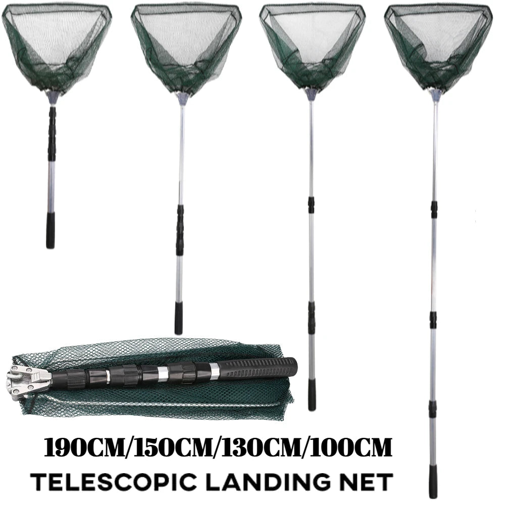 Retractable Landing Net Folding 1.9m/1.5m/1.3m Telescopic Fishing Net Outdoor Sea Mesh Portable Hand Dip Net For Carp Fly Fun