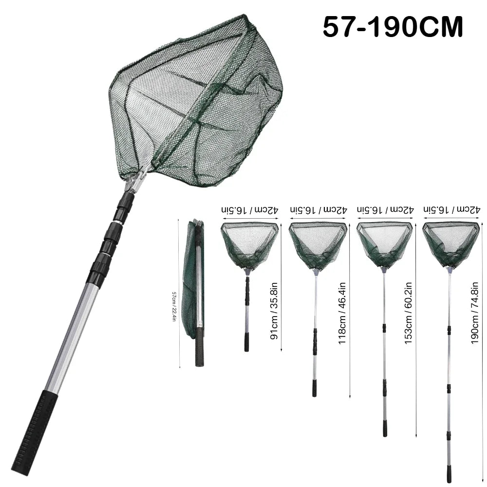 Triangle Fishing Landing Net with Telescoping Pole Handle Easy Catching or Releasing Fishing net for Fly Trout Carp Course Sea