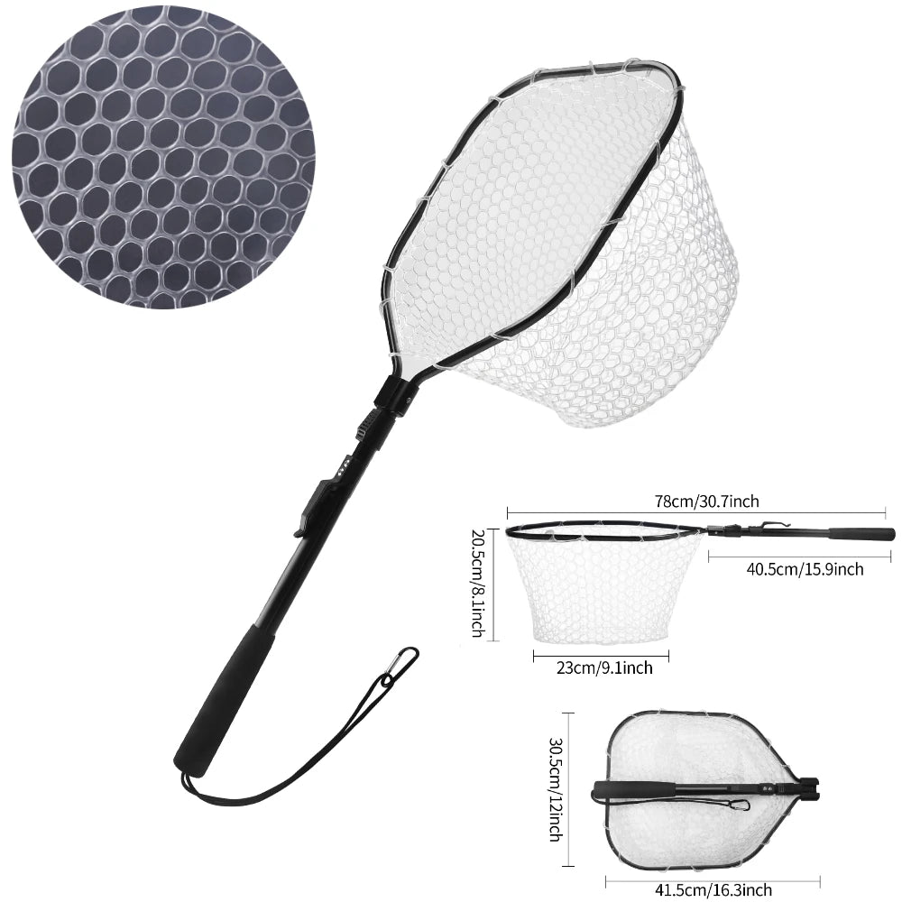 Retractable Landing Net Folding 1.9m/1.5m/1.3m Telescopic Fishing Net Outdoor Sea Mesh Portable Hand Dip Net For Carp Fly Fun