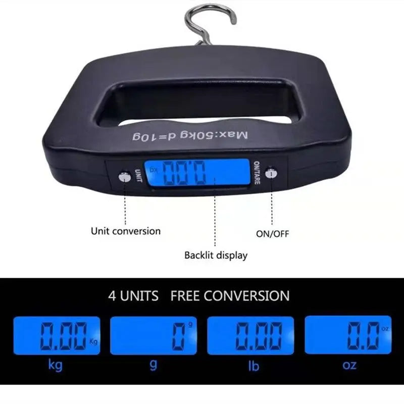 50kg Digital Fishing Scale Hanging Hook Pocket Kitchen Weight Balance Luggage Weighing Scale with Backlight Kitchen Scale