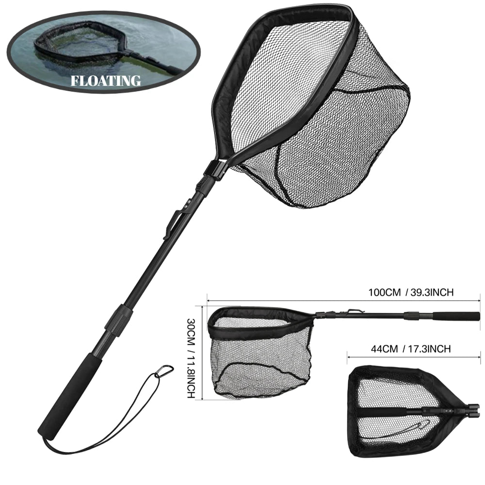 Retractable Landing Net Folding 1.9m/1.5m/1.3m Telescopic Fishing Net Outdoor Sea Mesh Portable Hand Dip Net For Carp Fly Fun