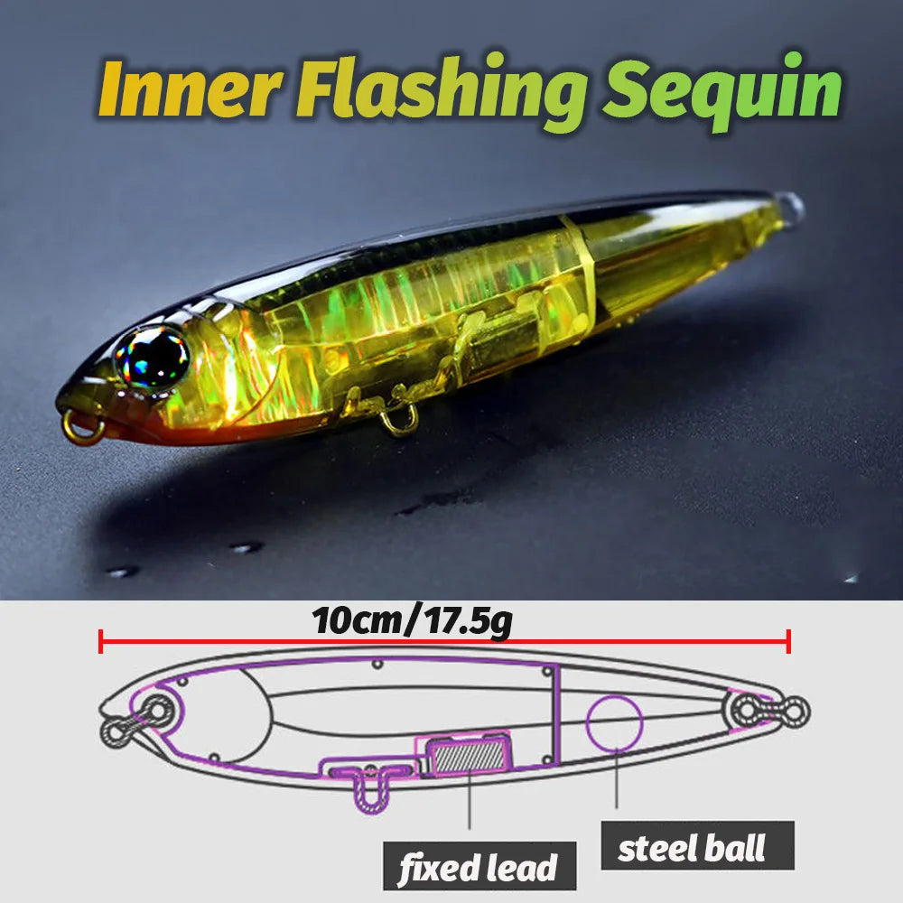 Floating Pencil Bait 17.5g 10cm Topwater Walk The Dog Fishing Lure 3D Swimbait Hook Popper Pesca Wobbler Minnow Rattle Cranbait