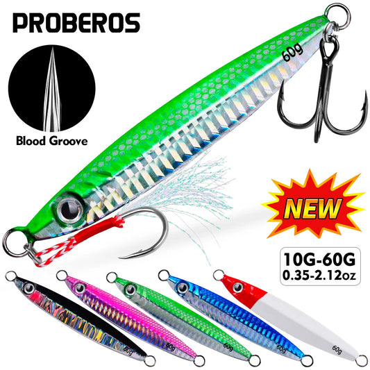 PROBEROS 1 шт. Металлическая Джига 10г 15г 20г 30г 40г 60г Прочная Бионическая Твердая Приманка с Реалистичным Дизайном - Идеальный Аксессуар для Морской Рыбалки