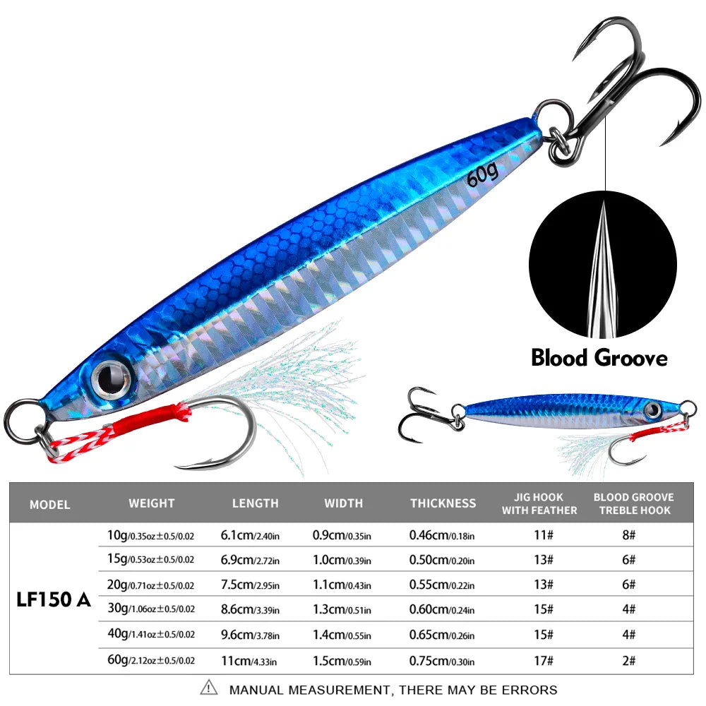 PROBEROS 1pc Metal Jig 10g 15g 20g 30g 40g 60g Durable Bionic Hard Bait with Realistic Design - Perfect Sea Fishing Accessory