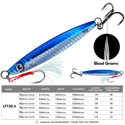 PROBEROS 1pc Metal Jig 10g 15g 20g 30g 40g 60g Durable Bionic Hard Bait with Realistic Design - Perfect Sea Fishing Accessory