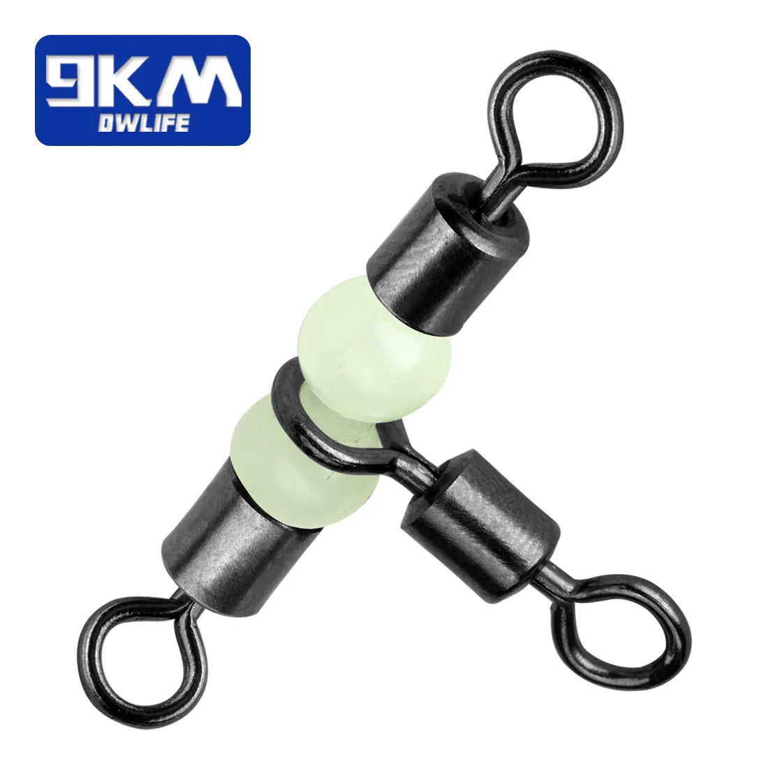 10Pcs 3 Way Fishing Swivels with Luminous Beads T Shape Cross Line Rolling Swivels for Catfish Surf Rig Saltwater Freshwater
