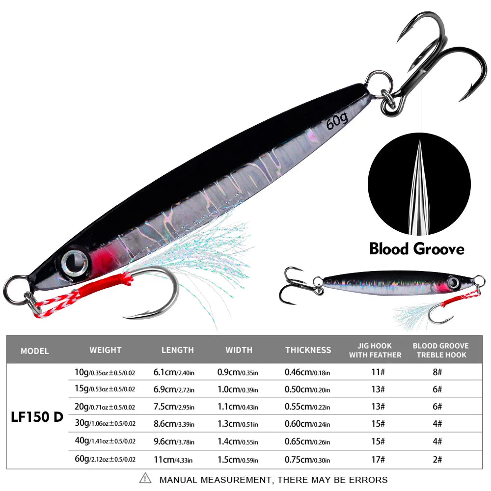 PROBEROS 1pc Metal Jig 10g 15g 20g 30g 40g 60g Durable Bionic Hard Bait with Realistic Design - Perfect Sea Fishing Accessory