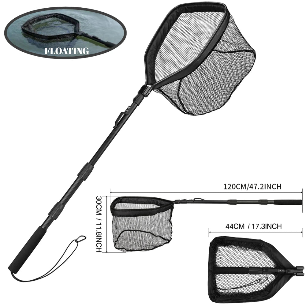 Retractable Landing Net Folding 1.9m/1.5m/1.3m Telescopic Fishing Net Outdoor Sea Mesh Portable Hand Dip Net For Carp Fly Fun
