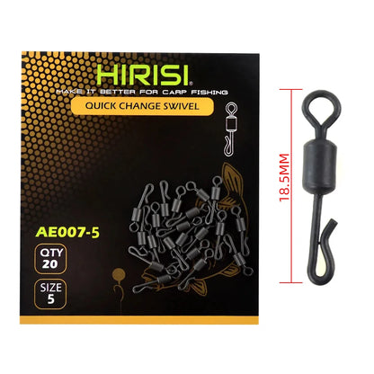 Carp Fishing Swivels Quick Change Matt Black for Carp Fishing Rig Fishing Terminal Tackle Pack of 20
