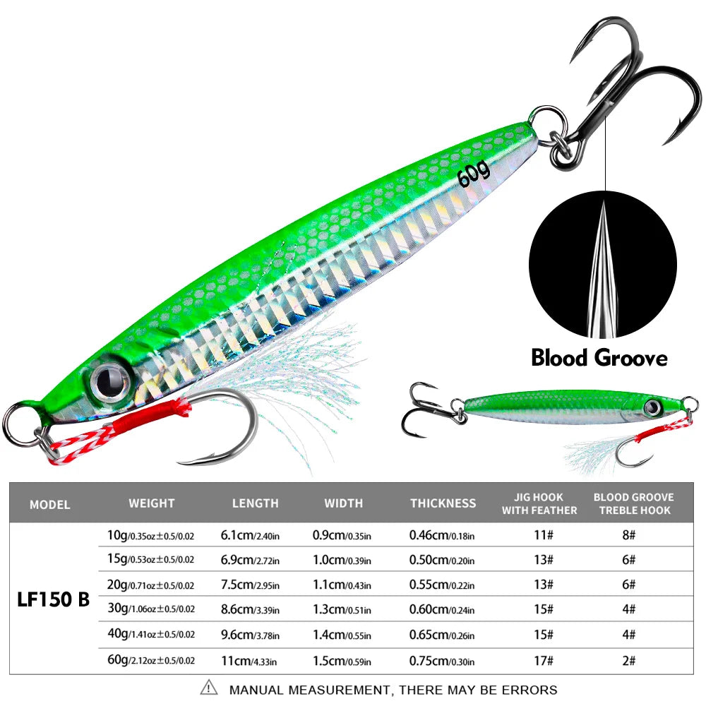 PROBEROS 1pc Metal Jig 10g 15g 20g 30g 40g 60g Durable Bionic Hard Bait with Realistic Design - Perfect Sea Fishing Accessory