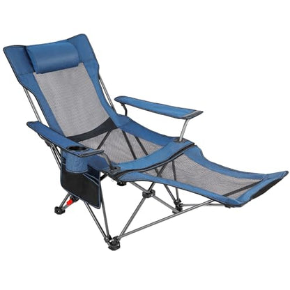 REDCAMP Folding Camping Chairs with Foot Rest Adjustable Backrest Portable Heavy Duty Outdoor Mesh Reclining Lawn Chairs for Adults Blue